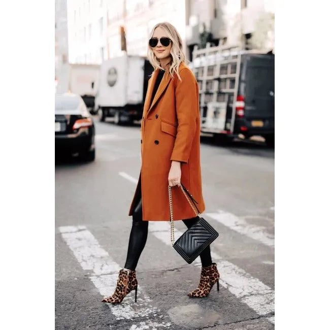 Womens Copper Brown Regular Fit Wool Coat