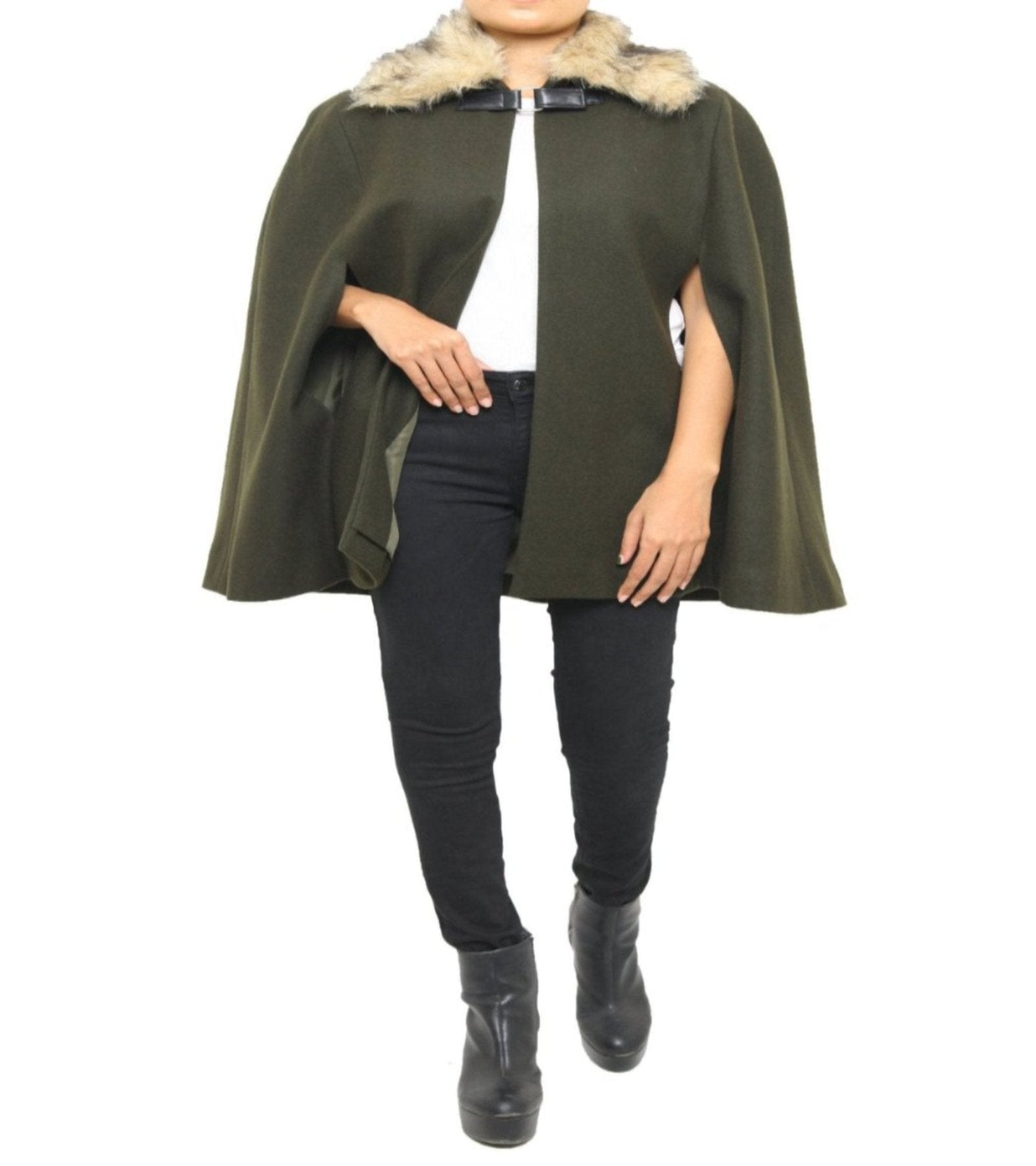 Chic Olive Green Wool Blend Women Cape Coat