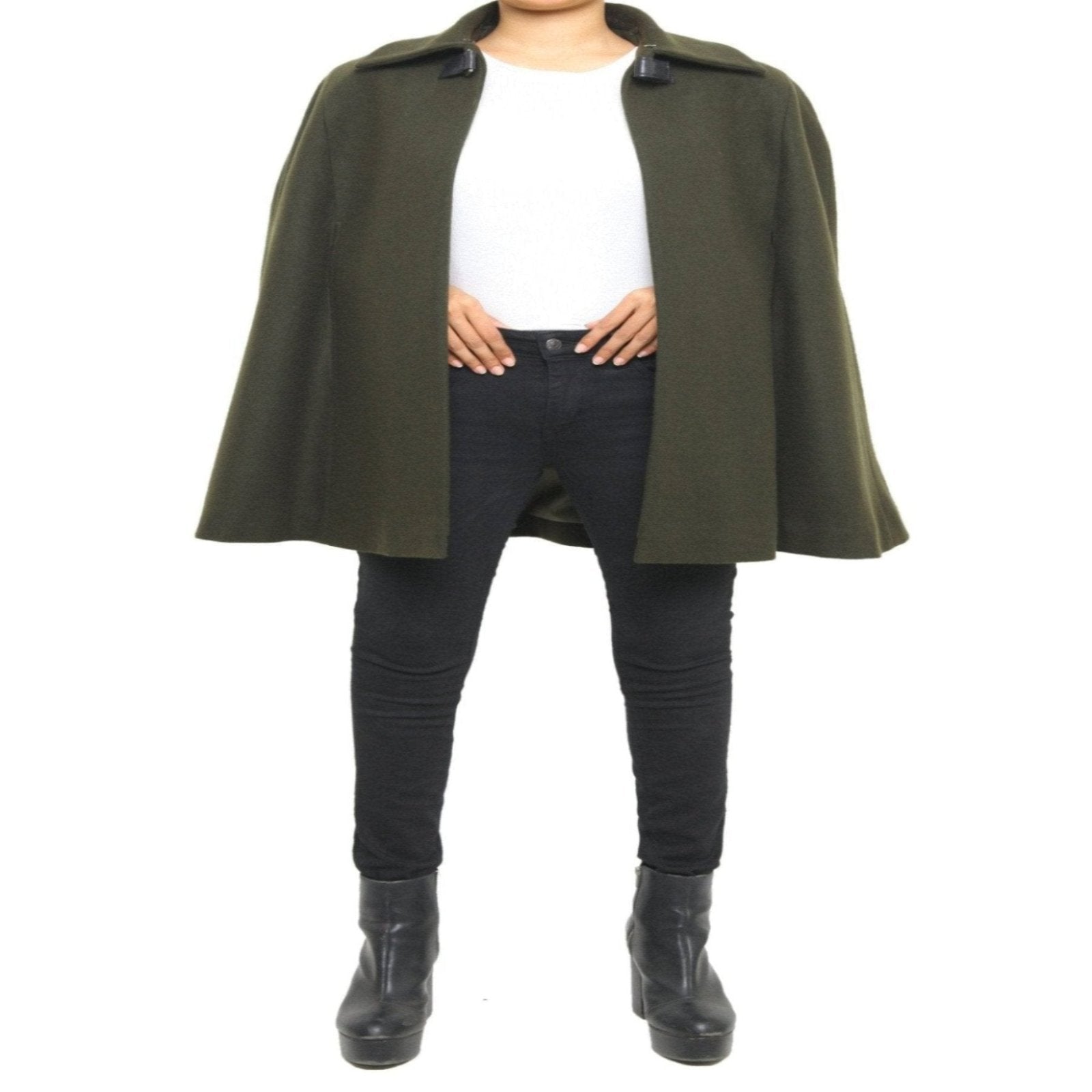 Chic Olive Green Wool Blend Women Cape Coat
