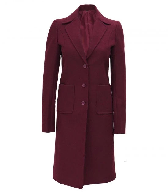 Connie Regular Fit Maroon Long Wool Coat - Overcoat for Women