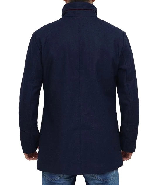 Mens Navy Blue Modern Fit Wool Coat