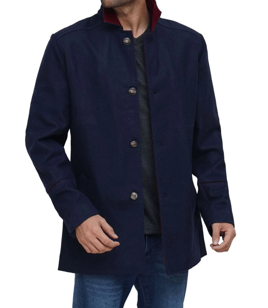 Mens Navy Blue Modern Fit Wool Coat