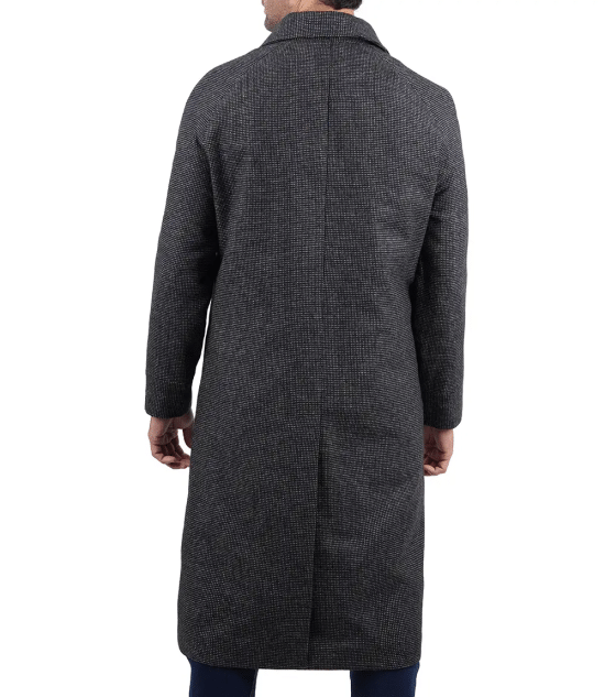 Lynwood Mens Charcoal Grey Shirt Collar Long Wool Coat