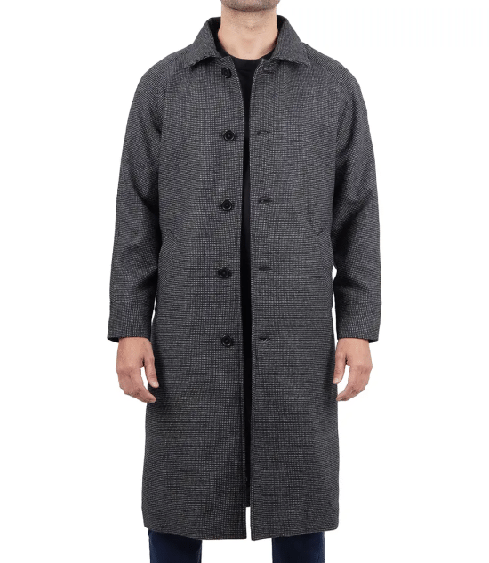 Lynwood Mens Charcoal Grey Shirt Collar Long Wool Coat