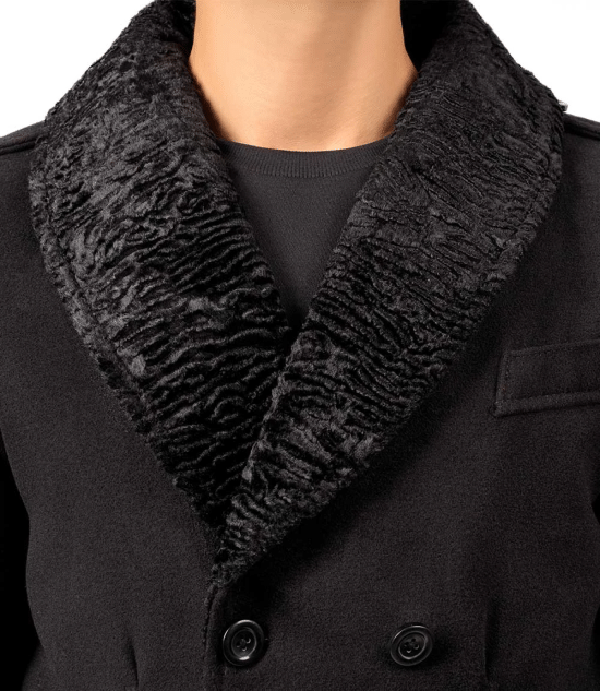 Brewer Mens Black Fur Collar Wool Coat