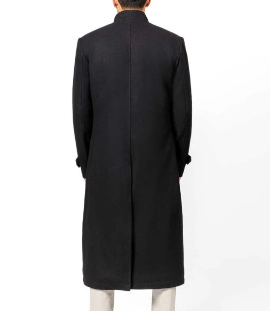 McGhee Mens Black Long Wool Overcoat