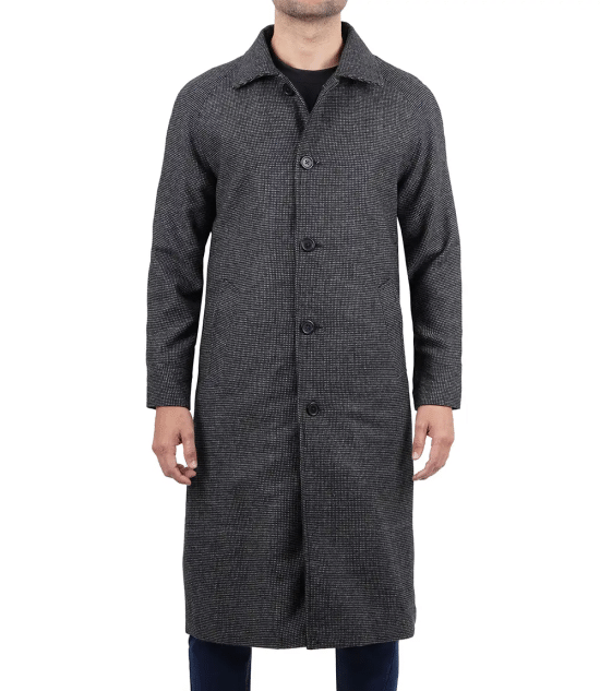 Lynwood Mens Charcoal Grey Shirt Collar Long Wool Coat