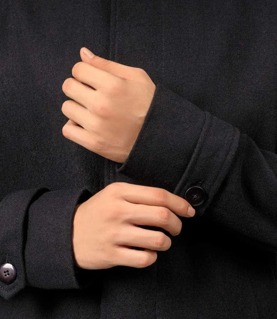 McGhee Mens Black Long Wool Overcoat