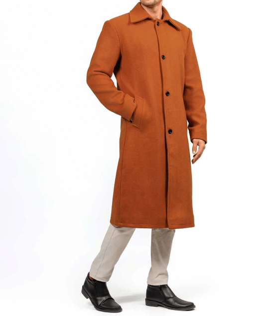 Ferdinand Mens Rust Long Wool Overcoat