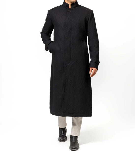 Mens black wool overcoat long best sale