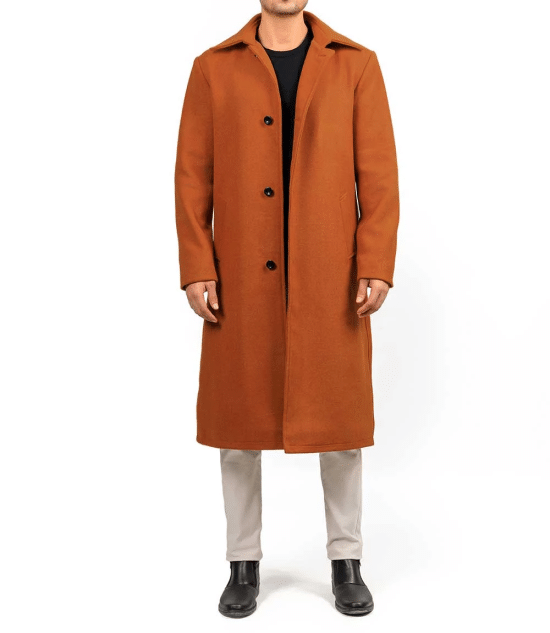 Ferdinand Mens Rust Long Wool Overcoat