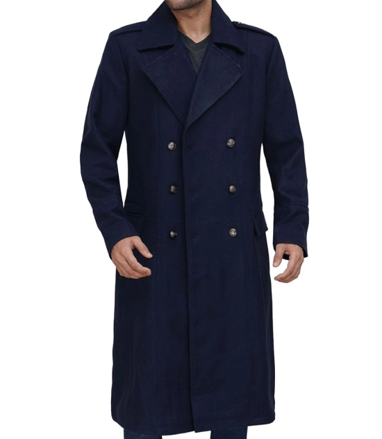 Navy Blue Men s Wool Overcoat Military Long Coat The Wool Maker