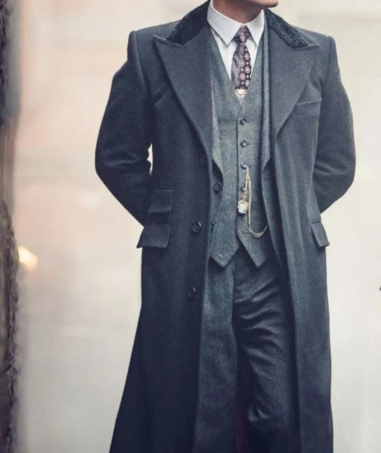 Shelby Gangster Long Wool Mens Black Overcoat