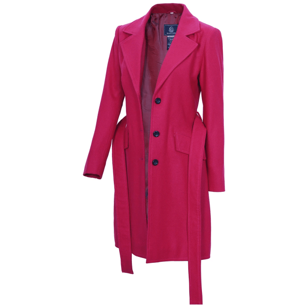 Womens Pink Notch Lapel Wool Wrap Coat