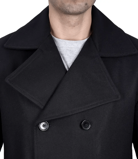 Men's Black Double Breasted Wool Peacoat