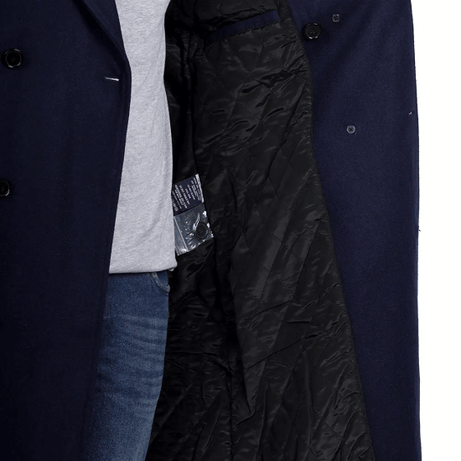 Aaron Men's Blue Double Breasted Long Wool Coat