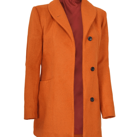 Barbara Womens 3/4 Length Rust Wool Overcoat