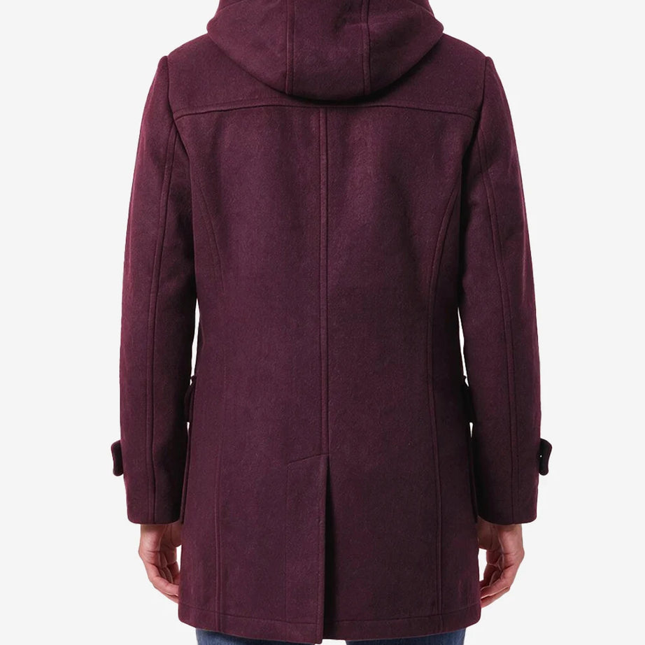 Men’s Burgundy Hooded Duffle Wool Coat