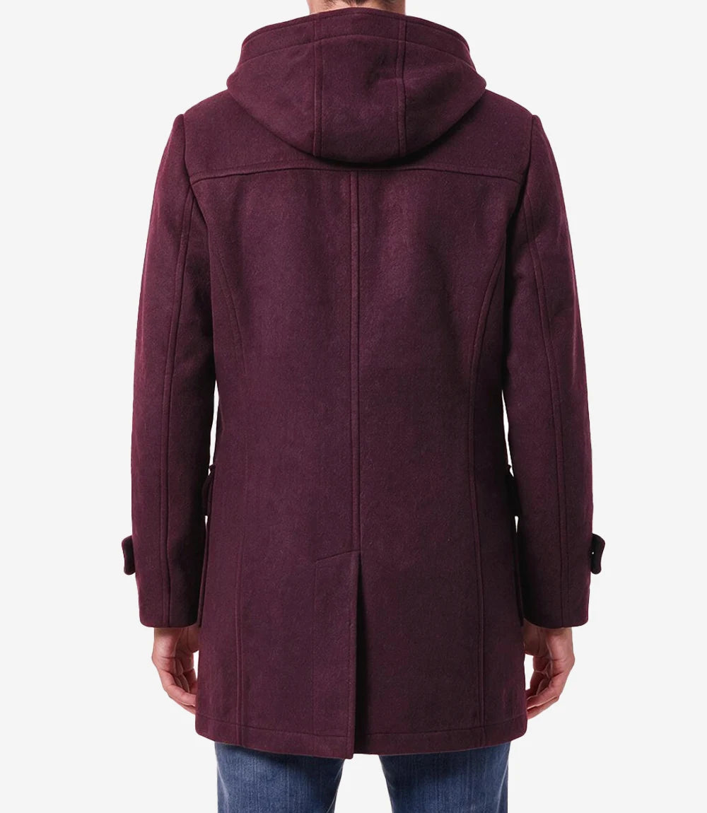 Men’s Burgundy Hooded Duffle Wool Coat
