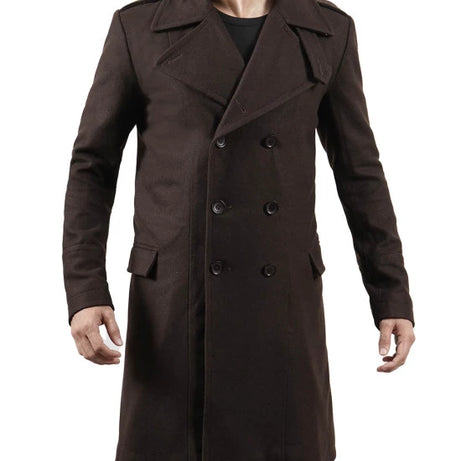 Mens Double Breasted Chocolate Brown Wool Coat