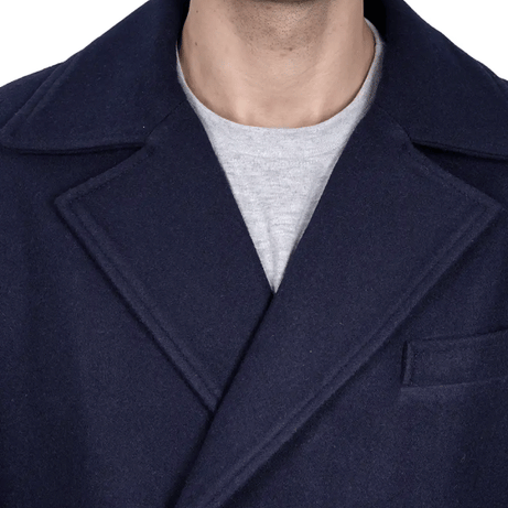 Aaron Men's Blue Double Breasted Long Wool Coat