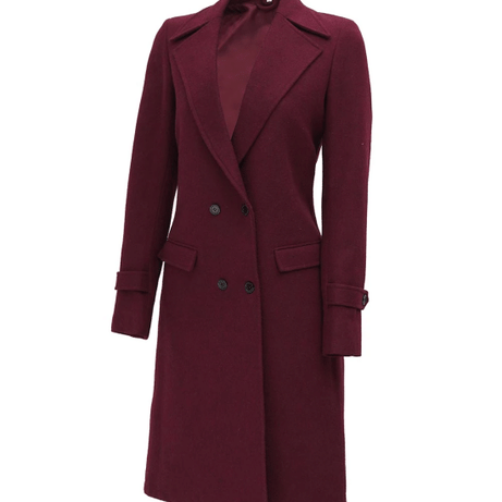 Doris Women's Double Breasted Maroon Wool Coat