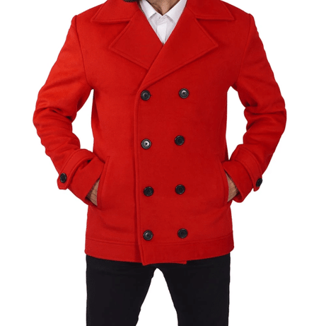 Red Double Breasted Wool Peacoat Mens - Vibrant Classic Outerwear