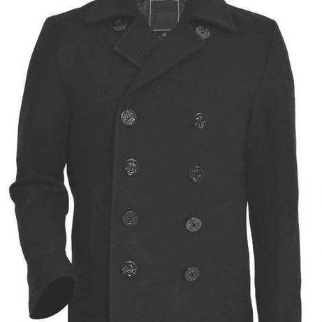 Men's Modern Fit Black Double Breasted Peacoat - Winter Coat