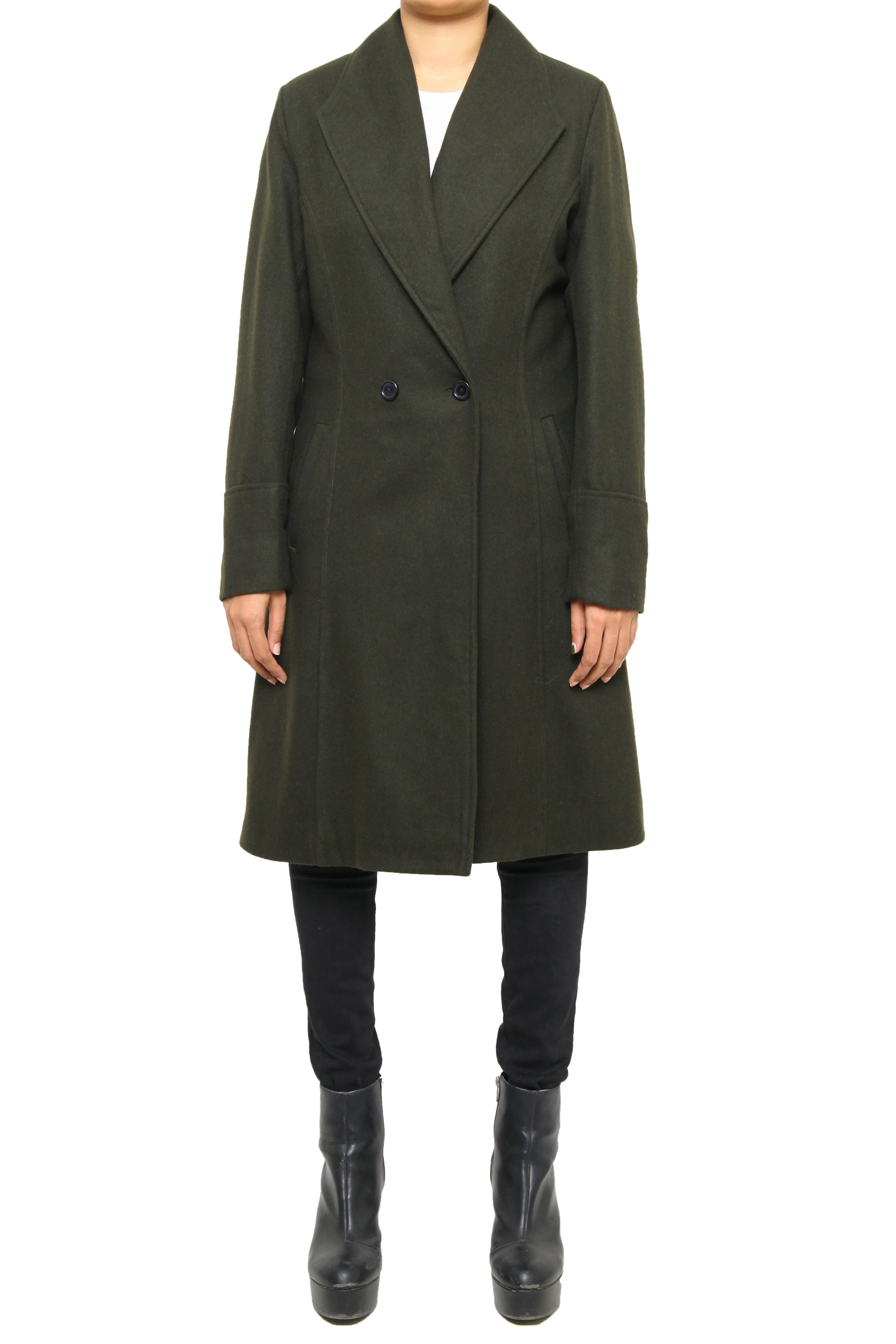 Olive Green Women's Wool Blend Coat