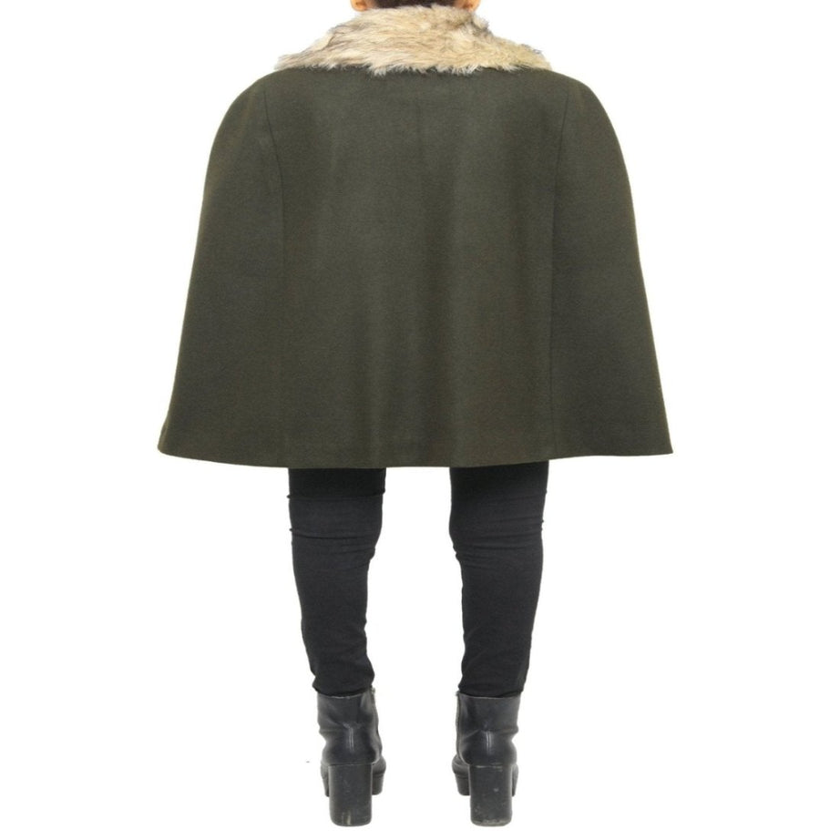 Chic Olive Green Wool Blend Women Cape Coat