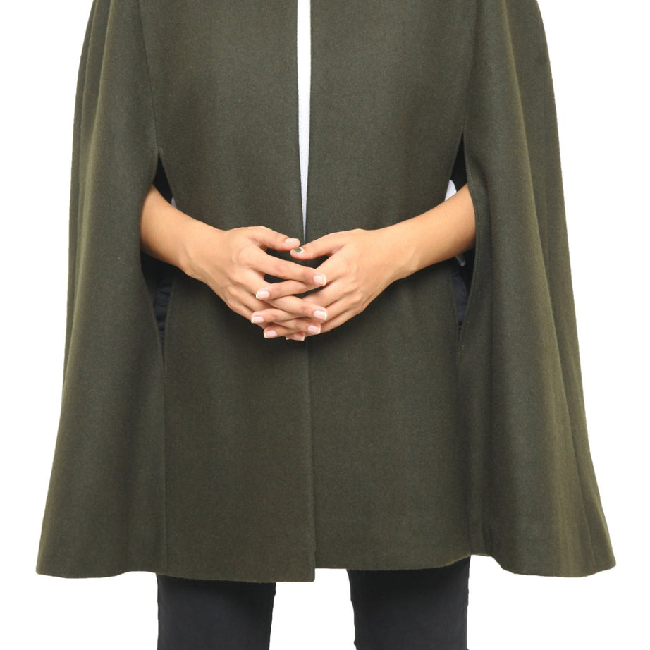 Chic Olive Green Wool Blend Women Cape Coat