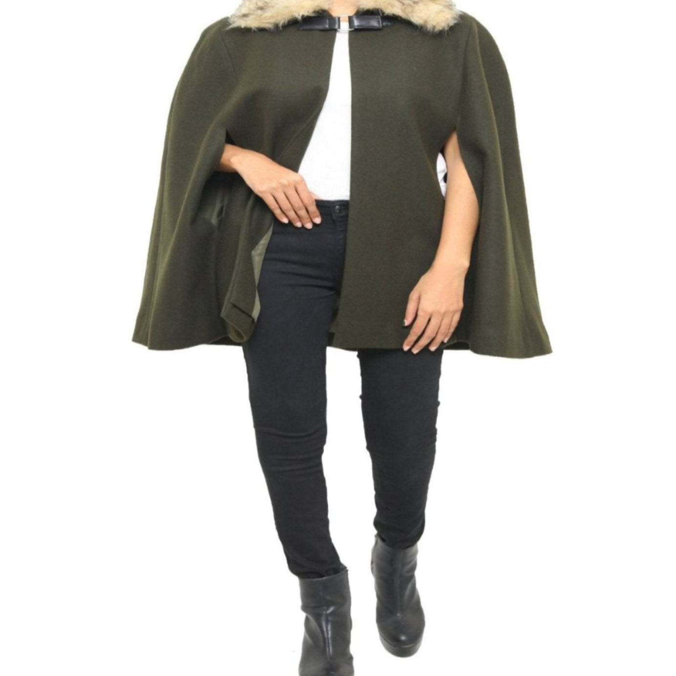 Chic Olive Green Wool Blend Women Cape Coat