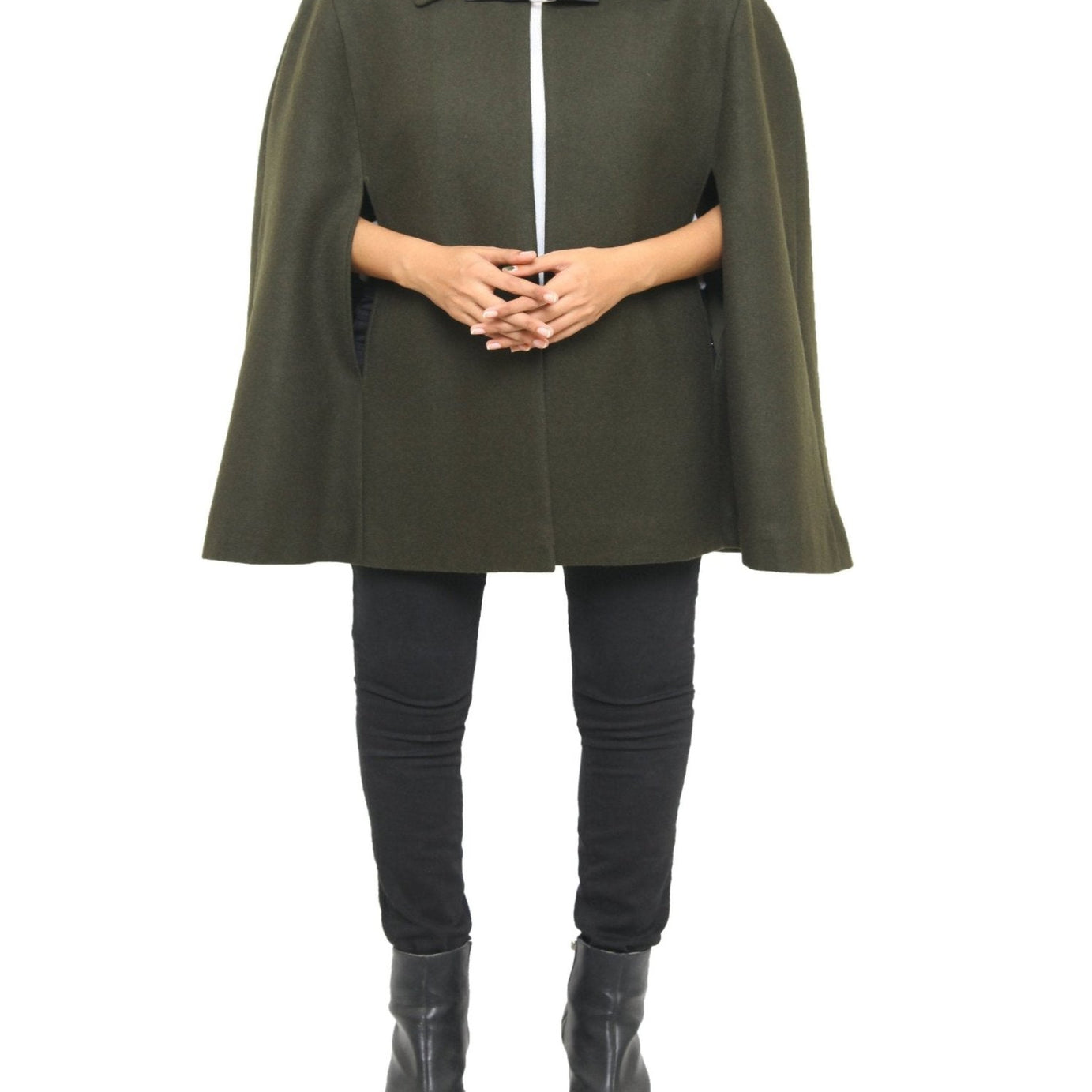 Chic Olive Green Wool Blend Women Cape Coat