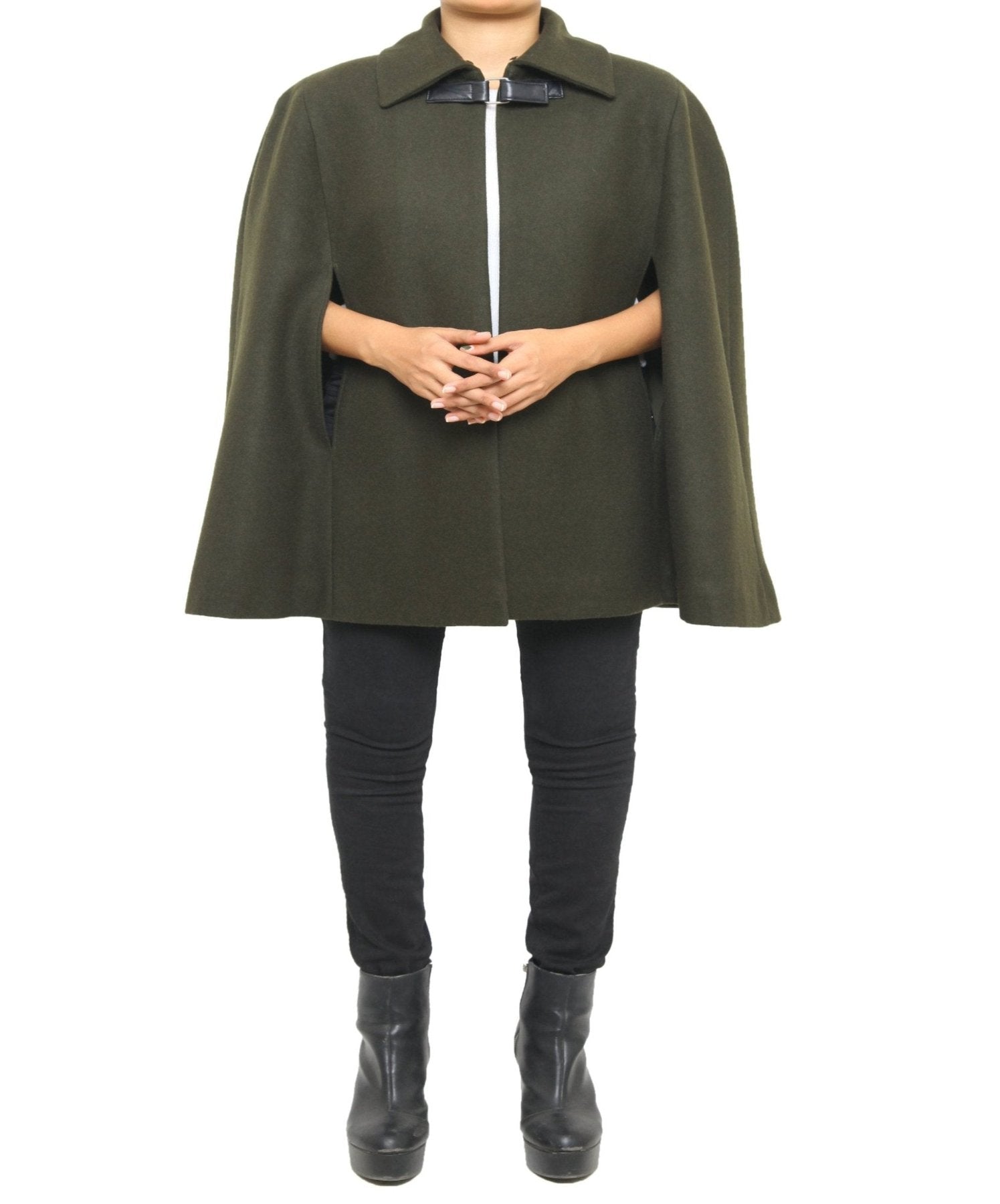 Chic Olive Green Wool Blend Women Cape Coat