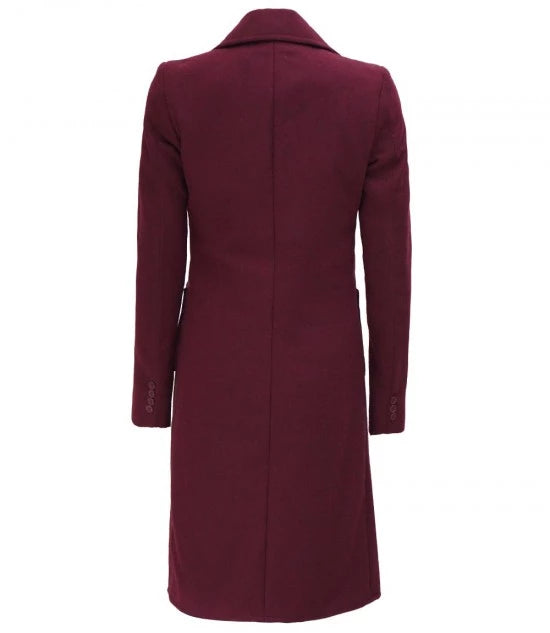Connie Regular Fit Maroon Long Wool Coat - Overcoat for Women