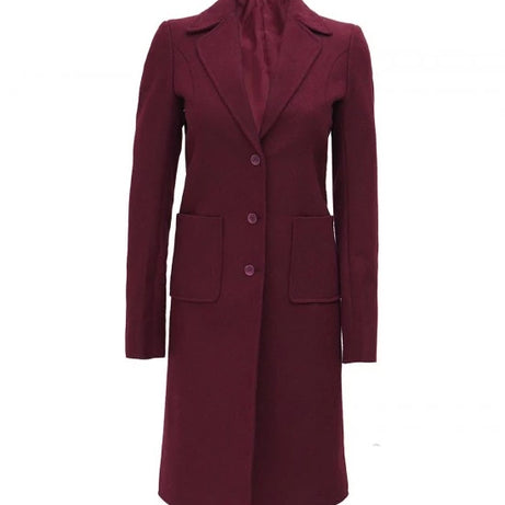 Connie Regular Fit Maroon Long Wool Coat - Overcoat for Women