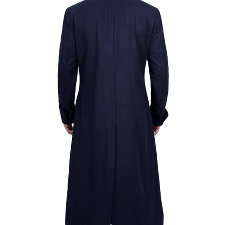 Aaron Men's Blue Double Breasted Long Wool Coat