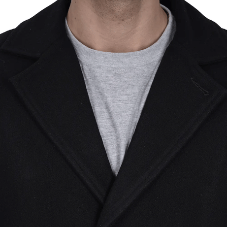 Mens Modern Fit Long Length Wool Black Topcoat