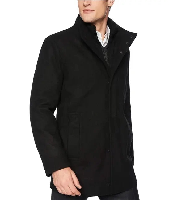 Rafferty Black Modern Fit Wool Coat for Men