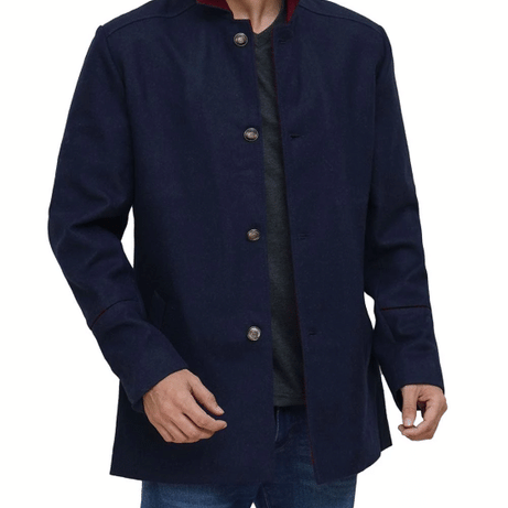 Mens Navy Blue Modern Fit Wool Coat