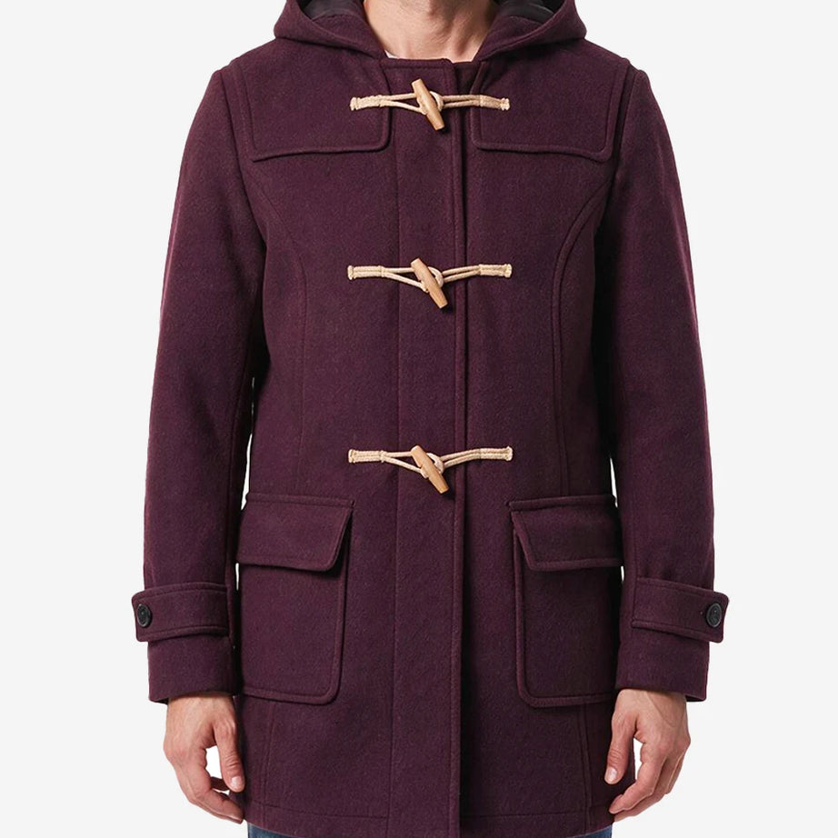 Men’s Burgundy Hooded Duffle Wool Coat