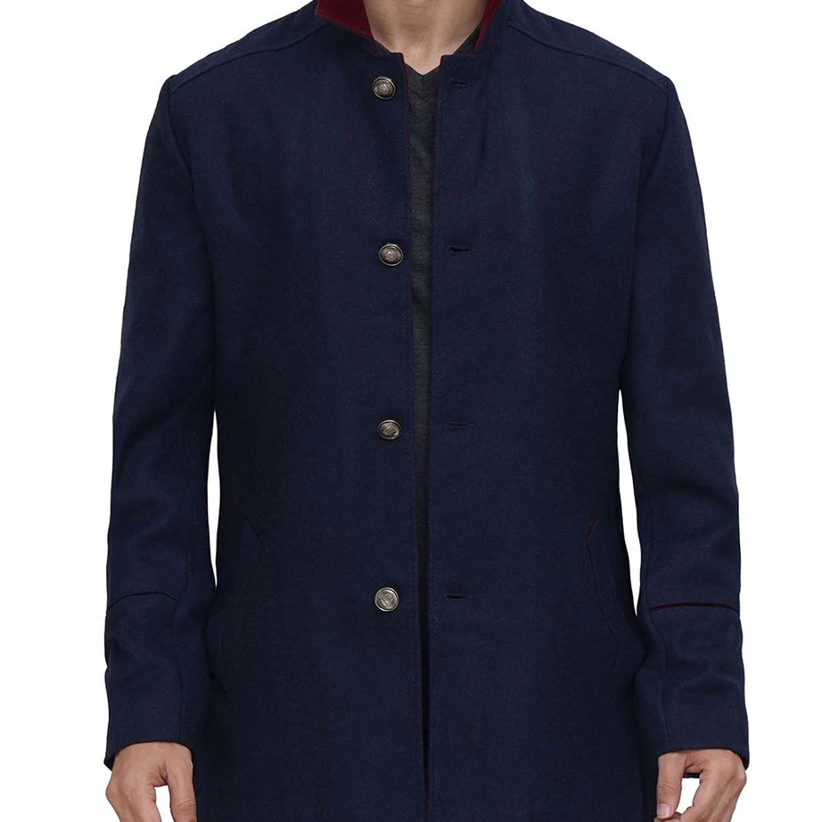 Mens Navy Blue Modern Fit Wool Coat