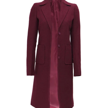 Connie Regular Fit Maroon Long Wool Coat - Overcoat for Women