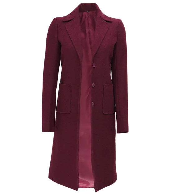 Connie Regular Fit Maroon Long Wool Coat - Overcoat for Women