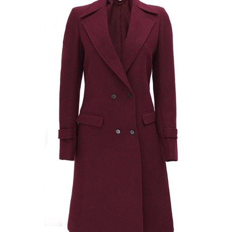 Doris Women's Double Breasted Maroon Wool Coat