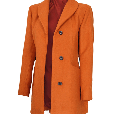 Barbara Womens 3/4 Length Rust Wool Overcoat