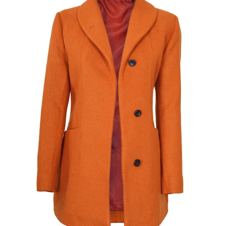 Barbara Womens 3/4 Length Rust Wool Overcoat
