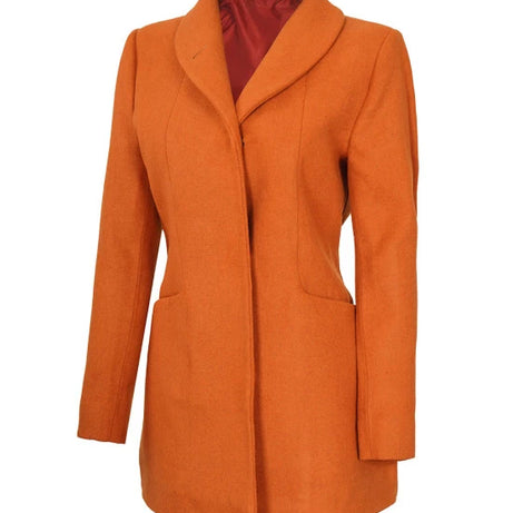 Barbara Womens 3/4 Length Rust Wool Overcoat