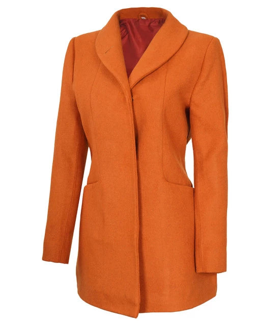 Barbara Womens 3/4 Length Rust Wool Overcoat