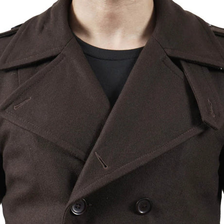 Mens Double Breasted Chocolate Brown Wool Coat